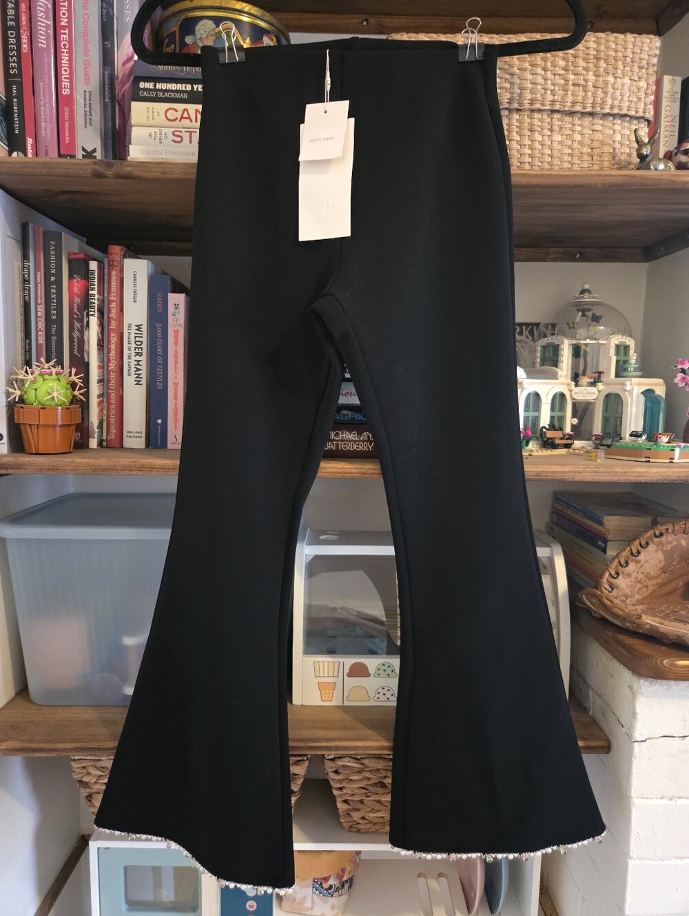 Zara Black Flared Pants with Hem Trim